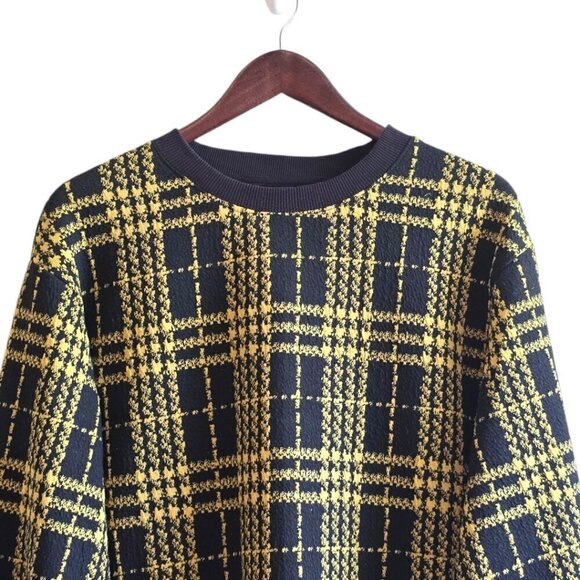 Who What Wear Black & Yellow Plaid Houndstooth Crew Neck Sweater Sz M - Picture 2 of 7
